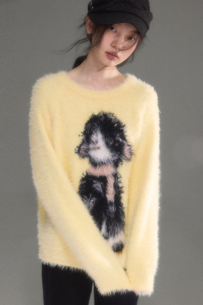 Eared Lamb Faux Mink Pullover Sweater