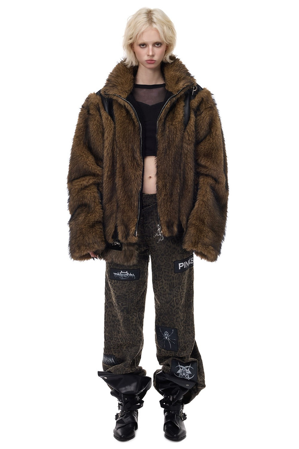 Y2K Leather Spliced Fur Jacket