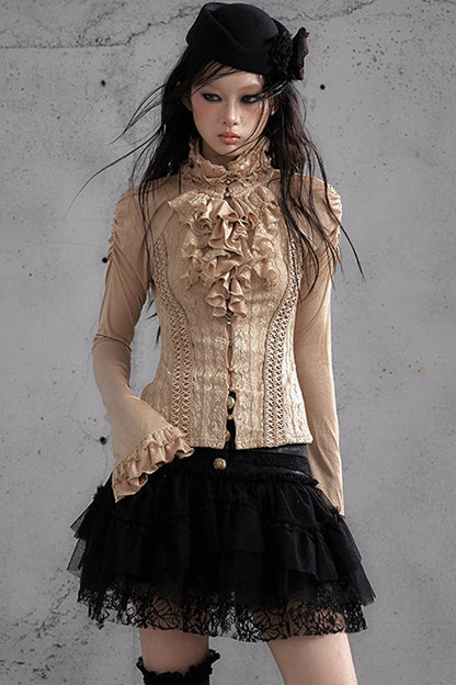 Lace Patchwork Pleated Multi-Layered Puffy Skirt