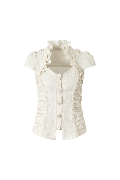 Lace Patchwork Ruched Layered-Look Shirt