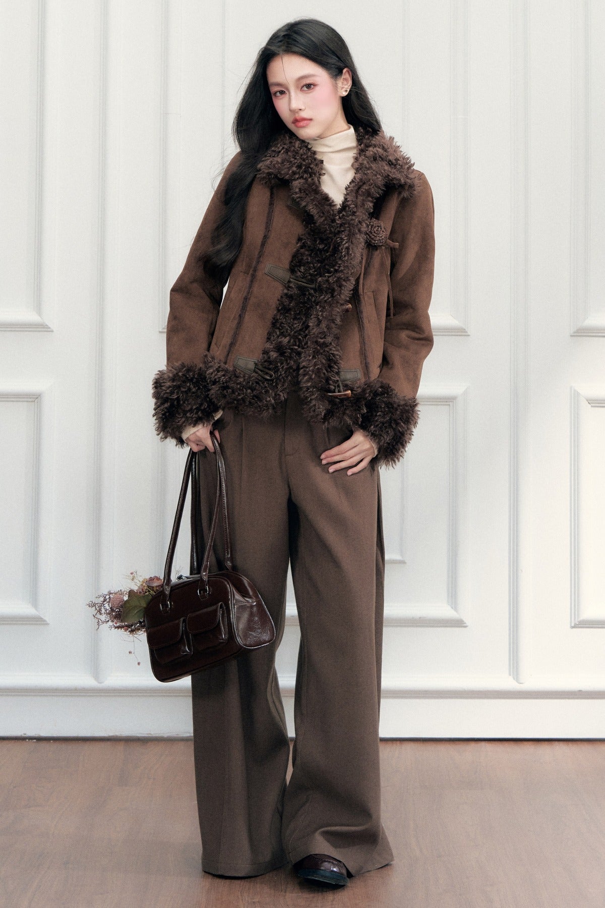 Vintage Suede Faux Fur Toggle Jacket