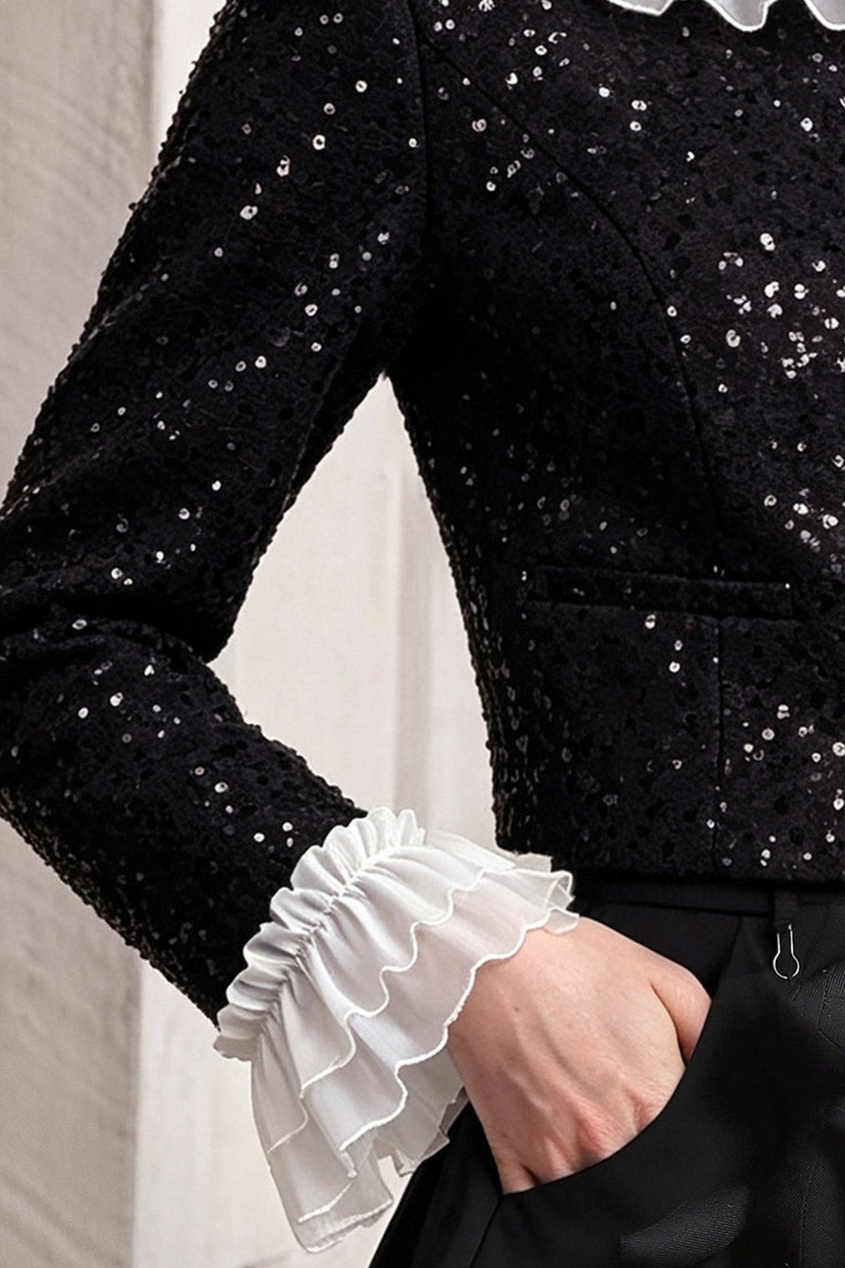 Short Ruffled Lotus Sleeve Jacket