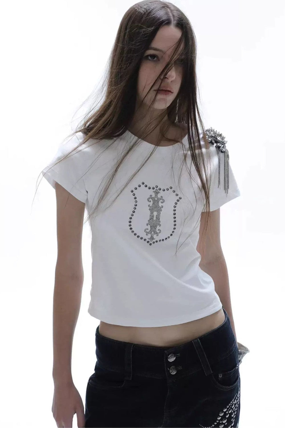 Y2K Rhinestone Cropped T-Shirt