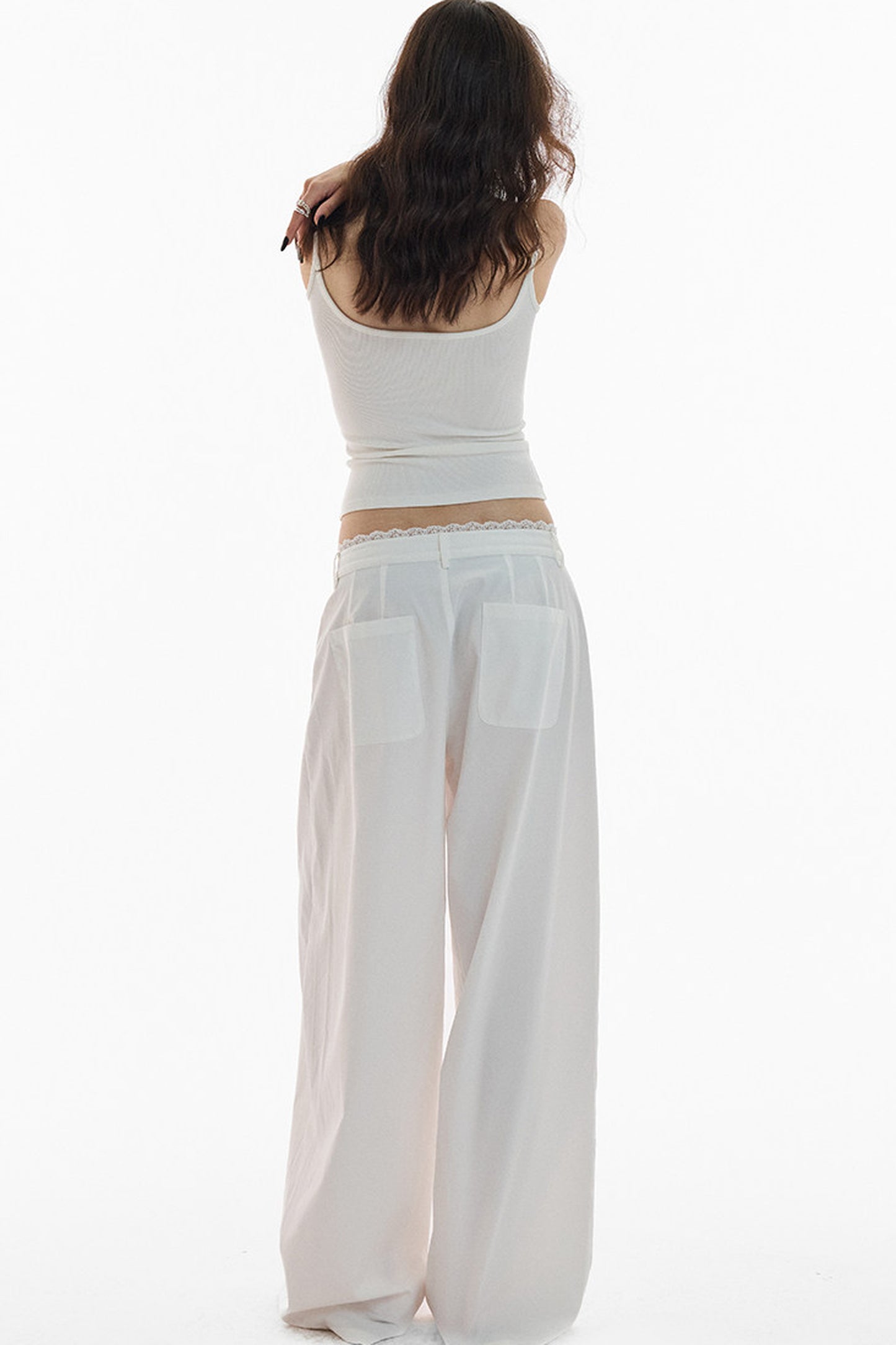 Lace Trim Pima Cotton Wide Leg Pants