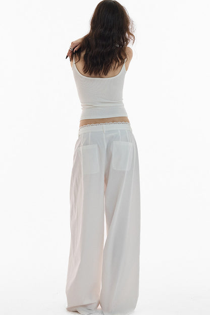 Lace Trim Pima Cotton Wide Leg Pants