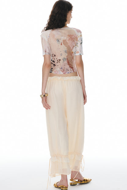 Beige Lace Lantern Pants
