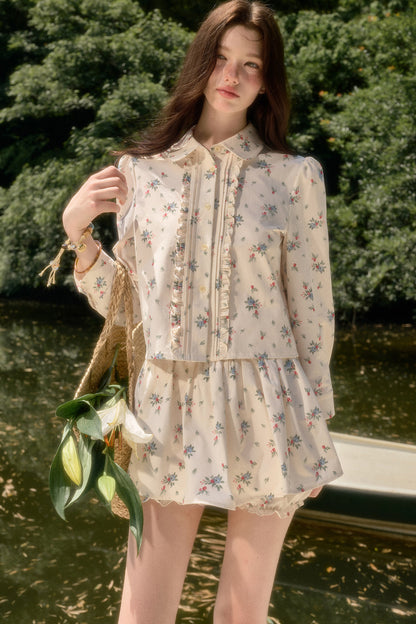 Floral Print Shirt and Culottes Set-Up