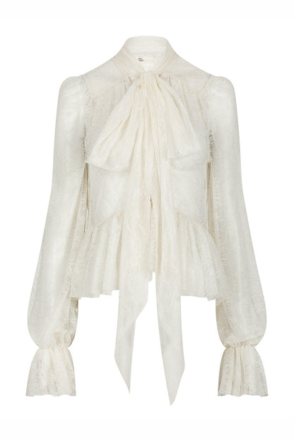 Tie-Neck Lace Blouse