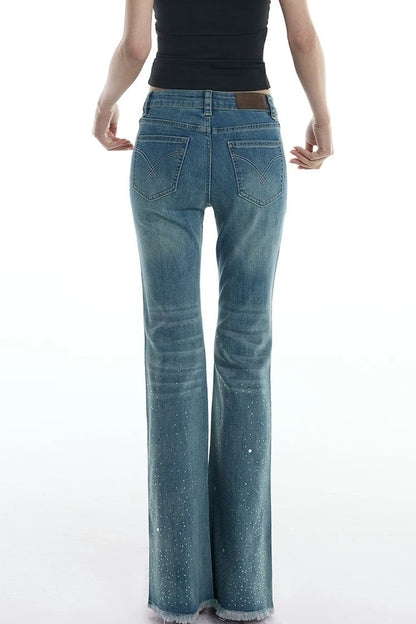 Schlag-Jeanshose mit Strass
