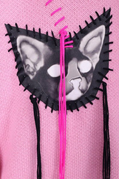 Cat Patchwork Striped Sweater