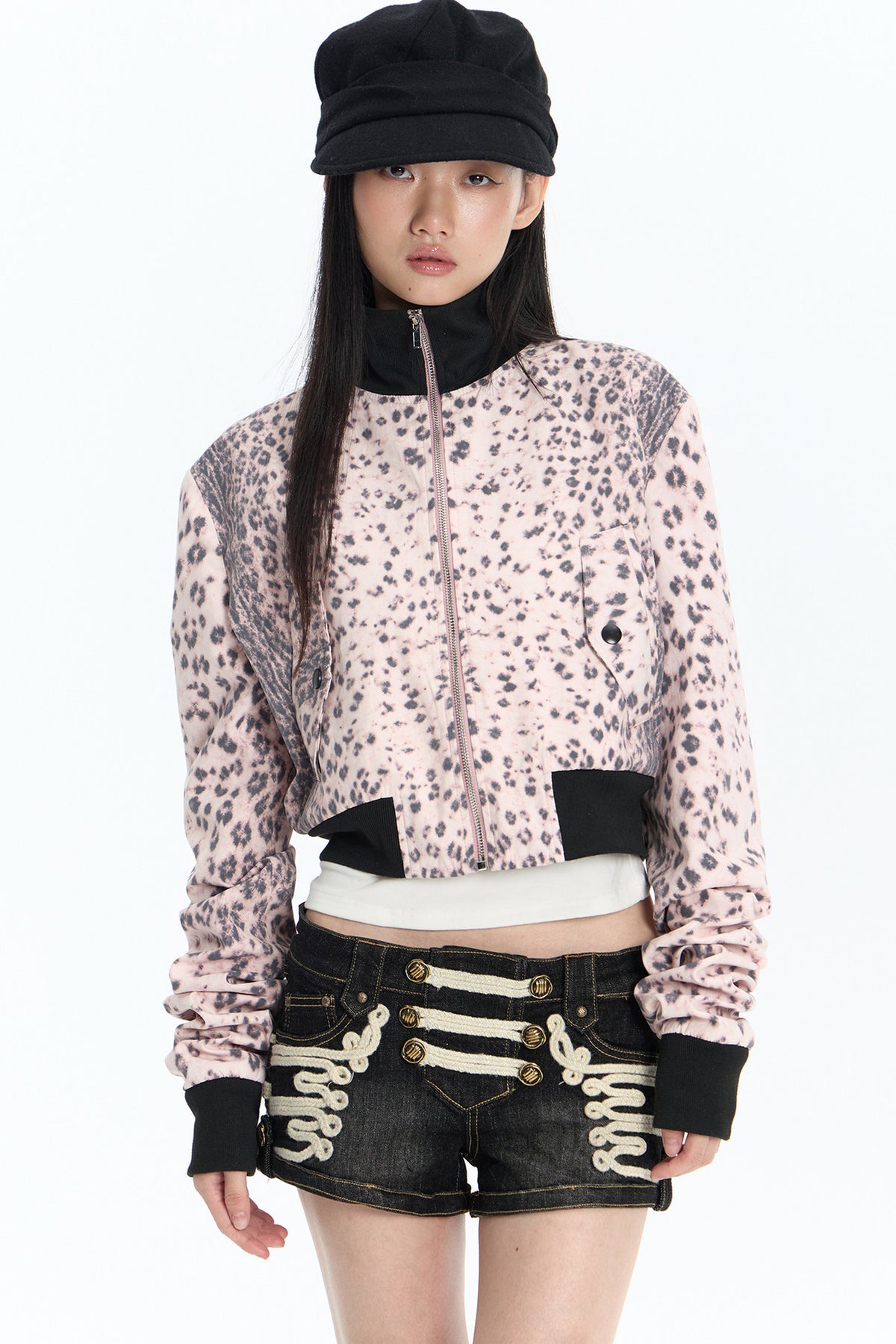 Pink Leopard Ribbed Cropped Jacket