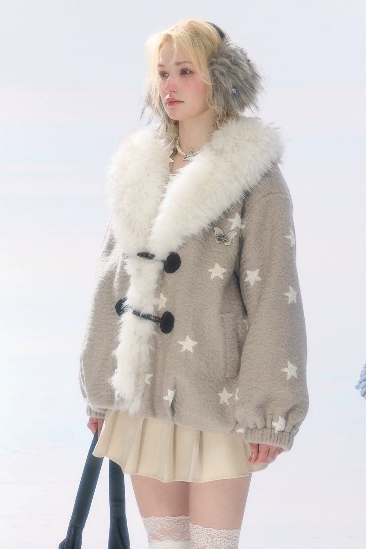 Pleated High Waist Woolen Skirt