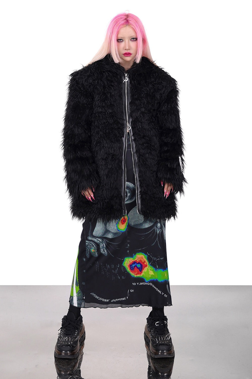 3D Cat Ears Hooded Faux Fur Jacket