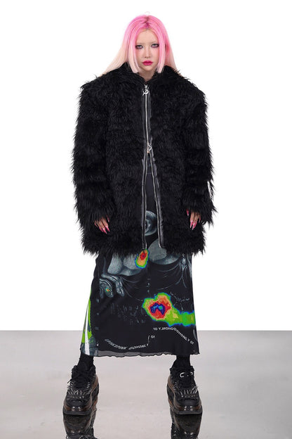 3D Cat Ears Hooded Faux Fur Jacket