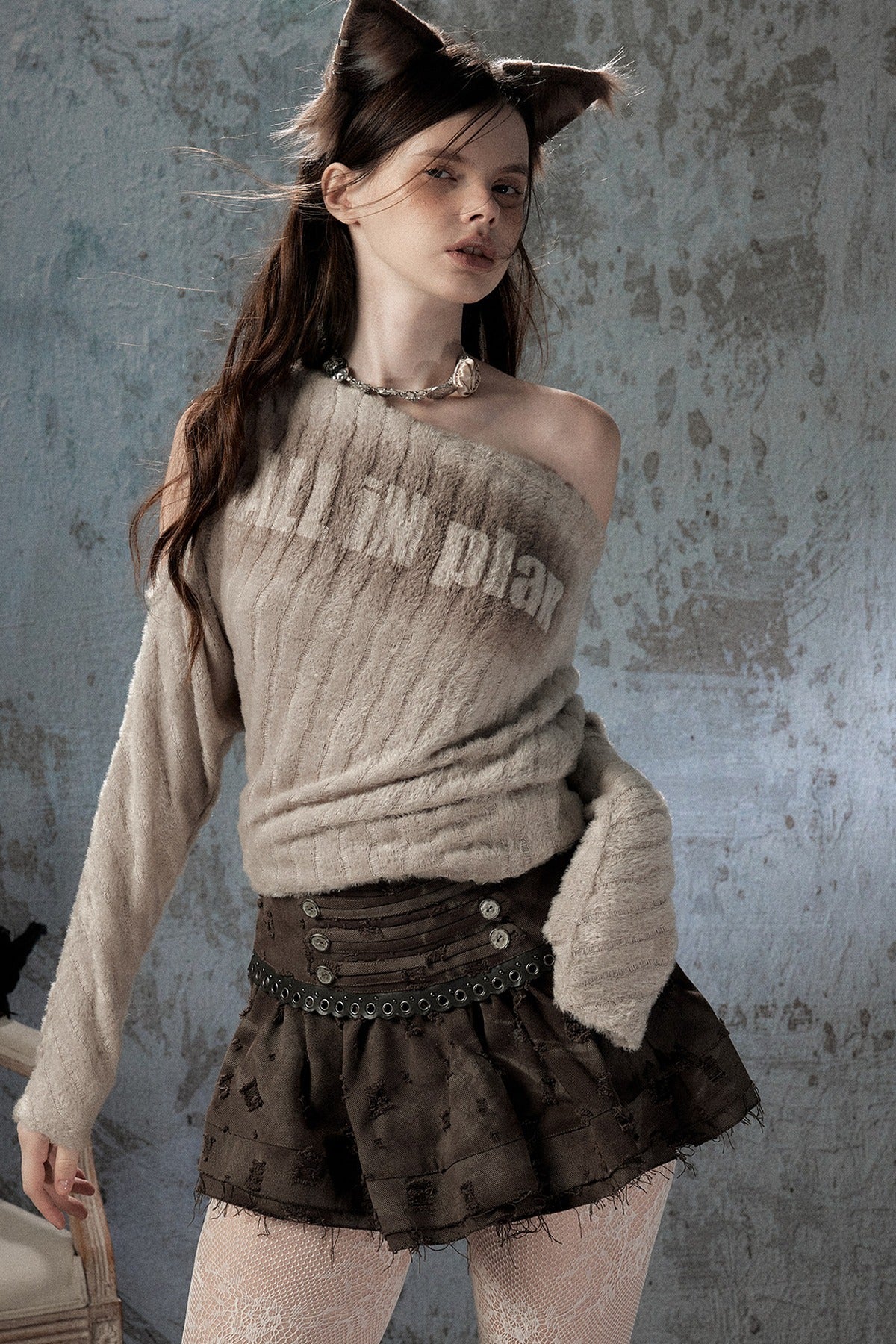 Asymmetrical Off-Shoulder Plush Long Sleeve Top