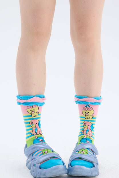 Chaussettes à motif animalier et blocs de couleur