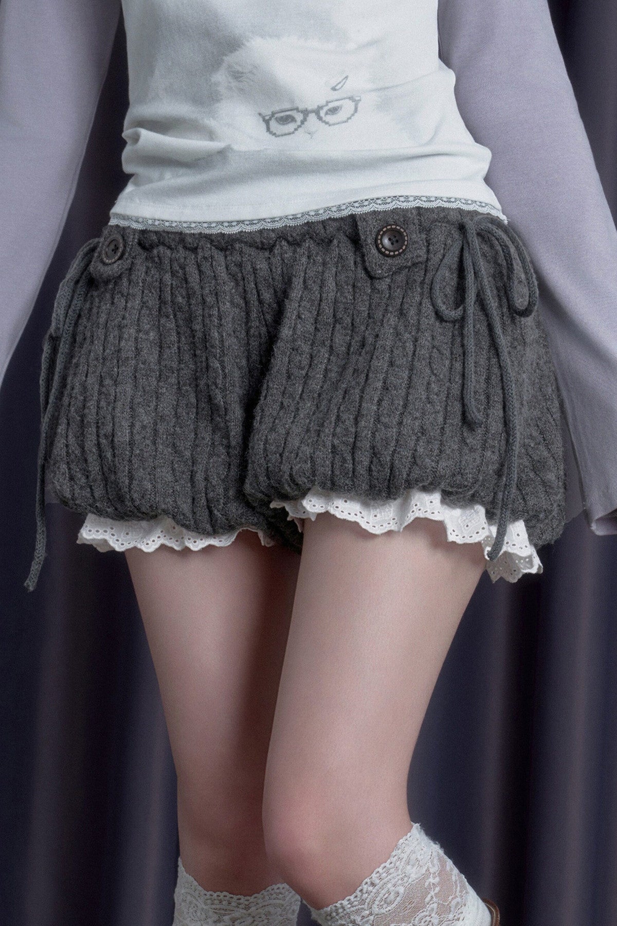 Soft Cable Knit Lantern Shorts