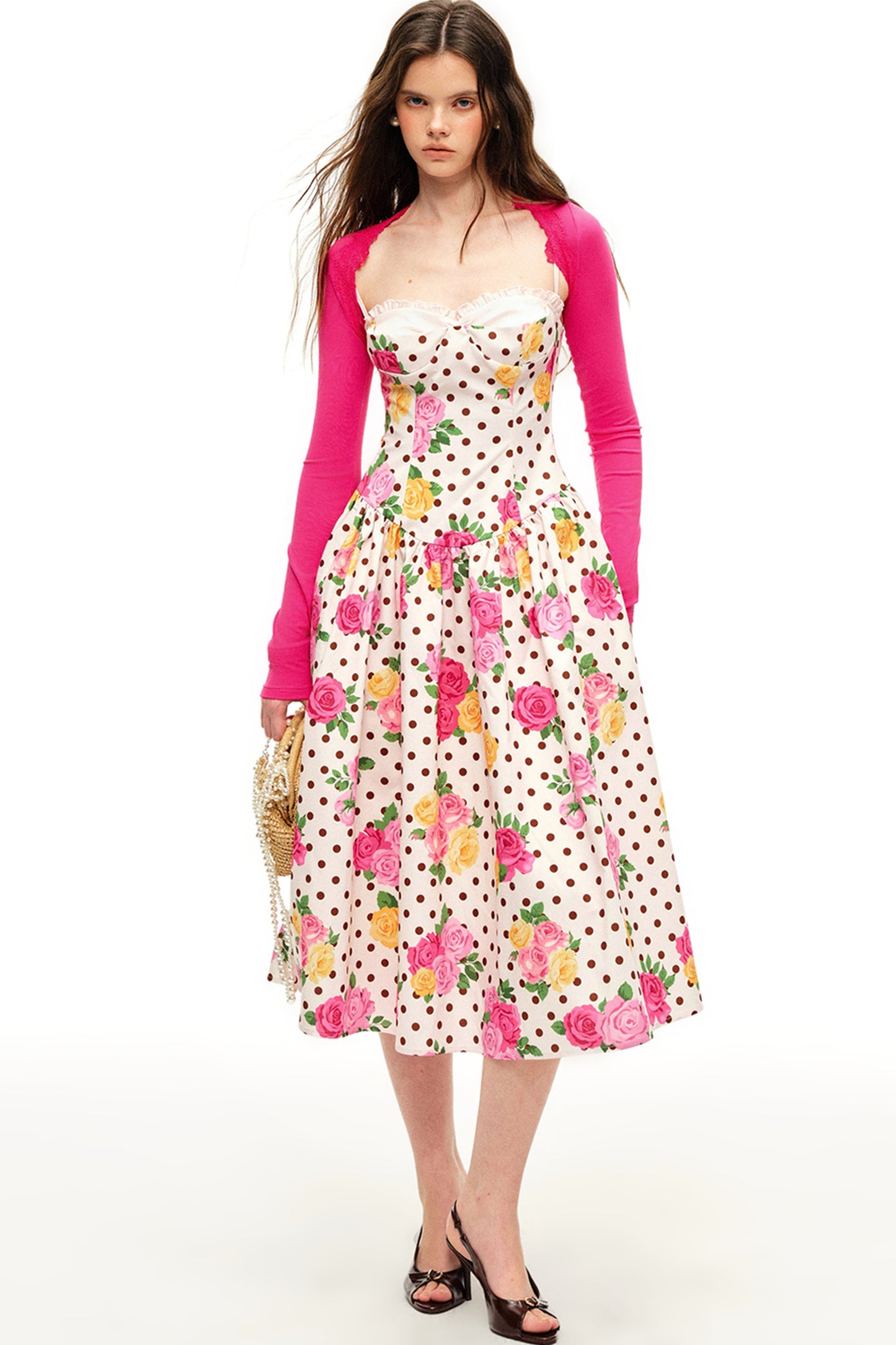 Polka Dot Rose Print Bra Dress Set-Up