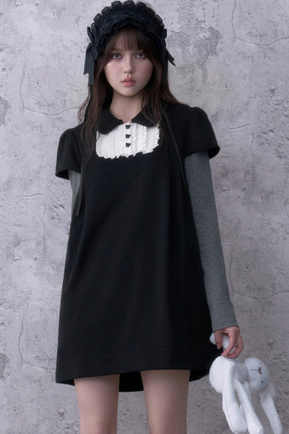 Dark Doll Collar Layered-Look Long Sleeve Dress