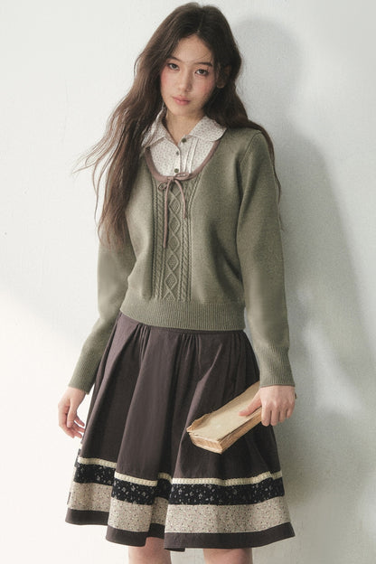 Floral Collar Tie Sweater