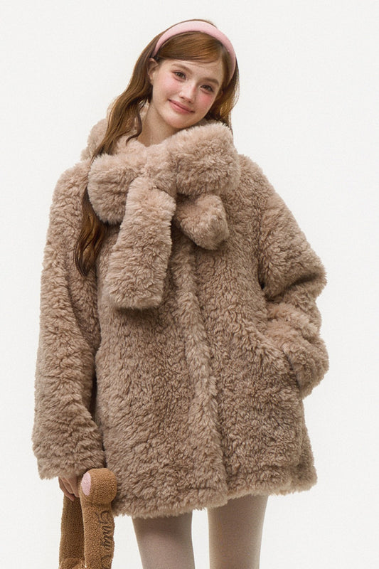 Hooded Bear Ear Fur Coat