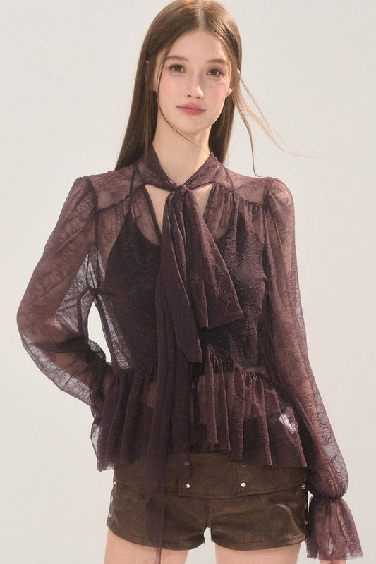 Tie-Neck Lace Blouse