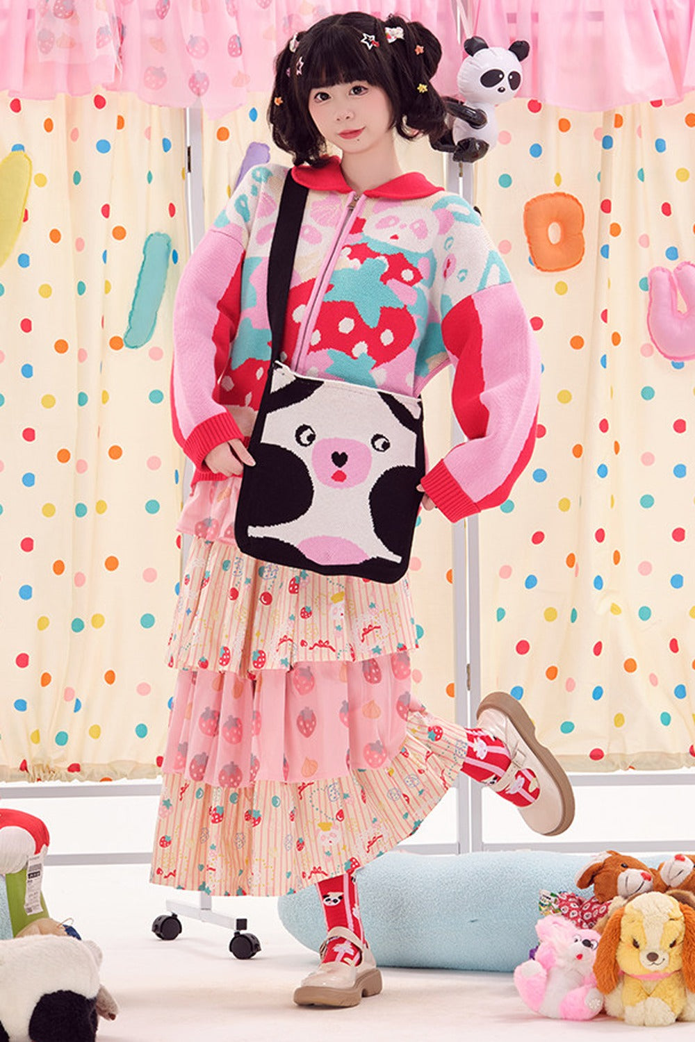 Double-Sided Knitted Panda Crossbody Bag