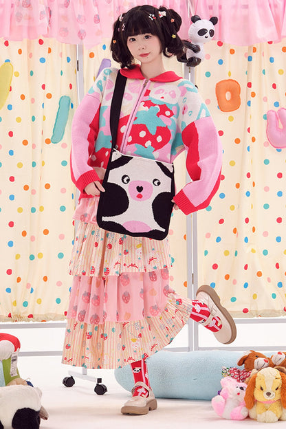 Double-Sided Knitted Panda Crossbody Bag