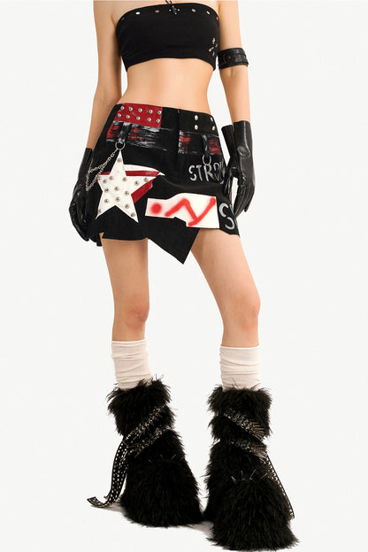 Studded Graffiti Punk Skirt