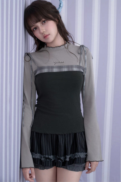 Gray Plaid Layered-Look Blouse