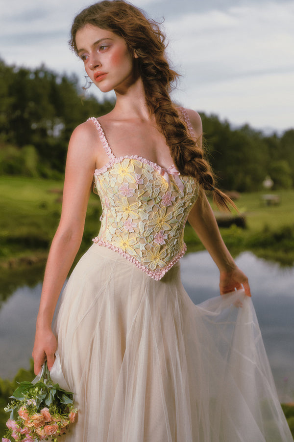 Rainbow Floral Corset Strap Long Dress Set-Up