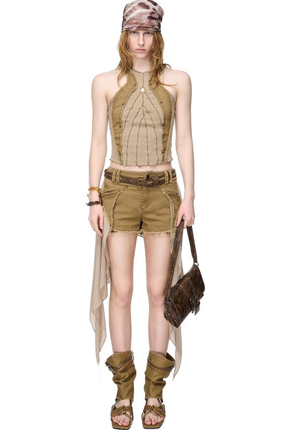 Washed Riveted Patchwork Vest