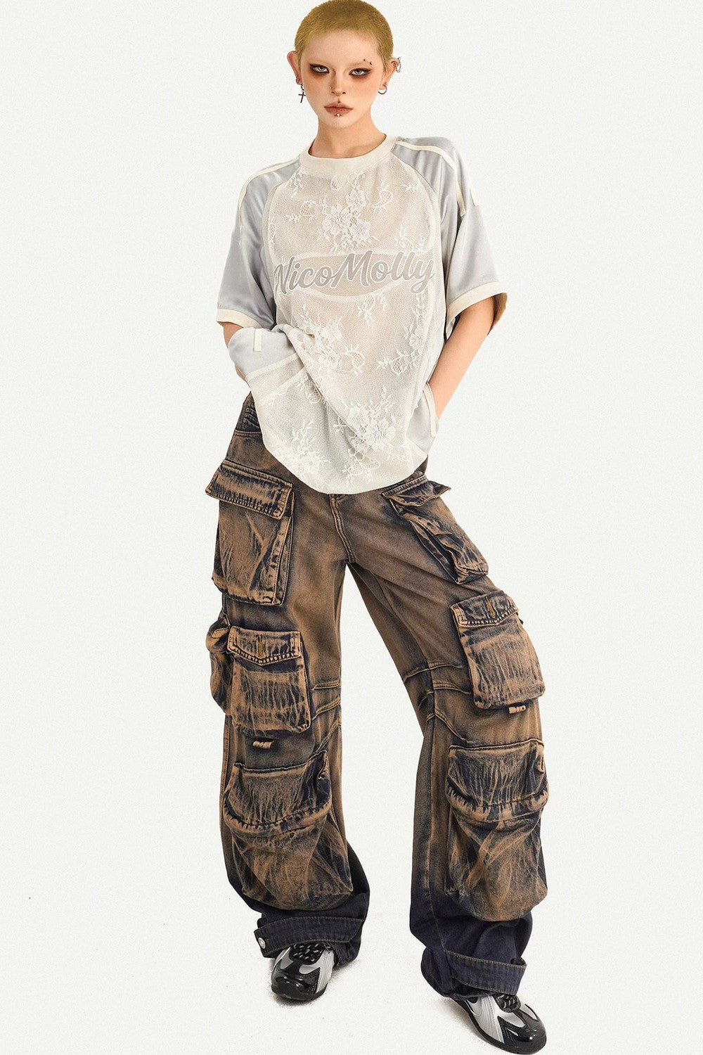 Silver Lace Splicing Top