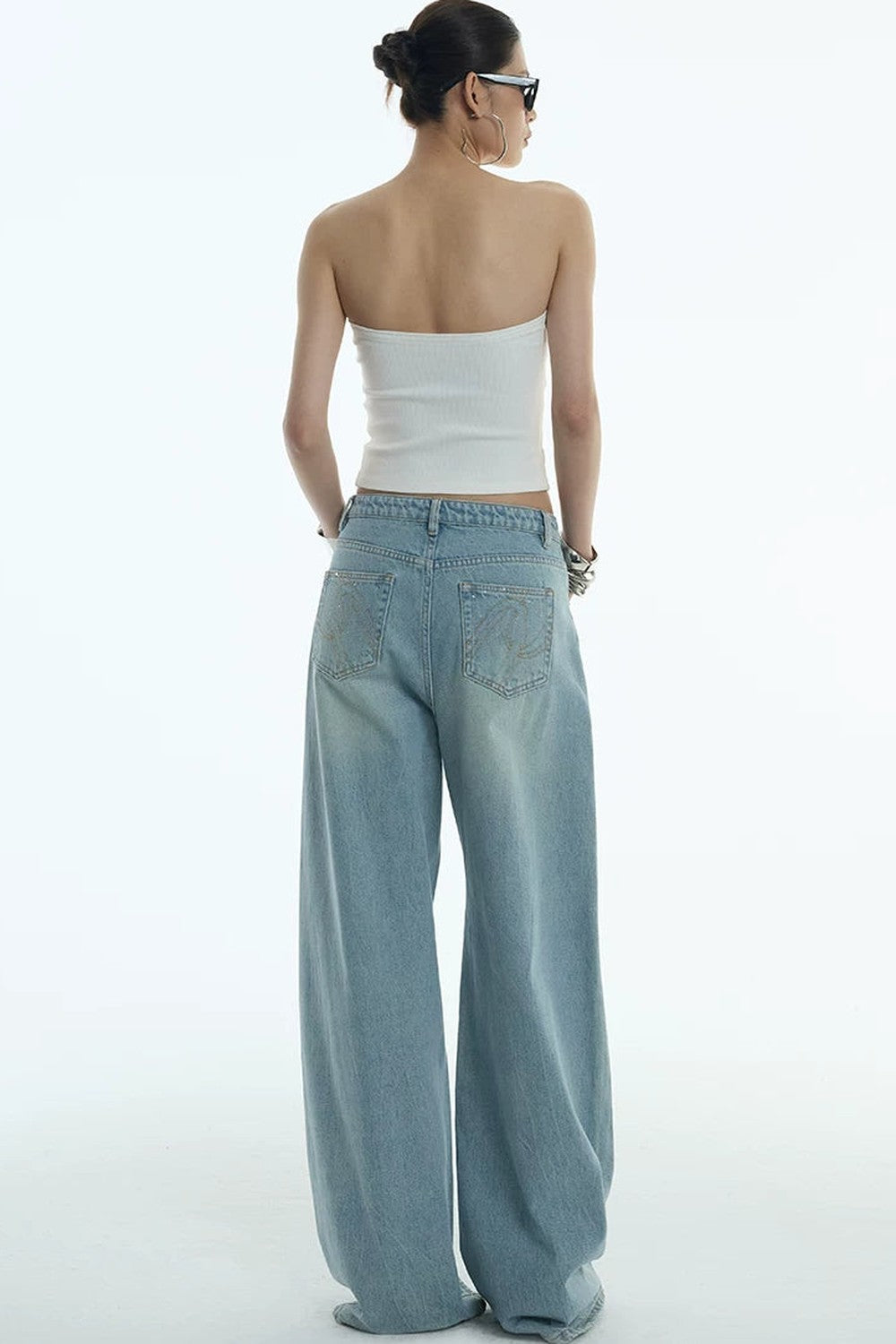 Jeans a gamba larga blu chiaro di luna