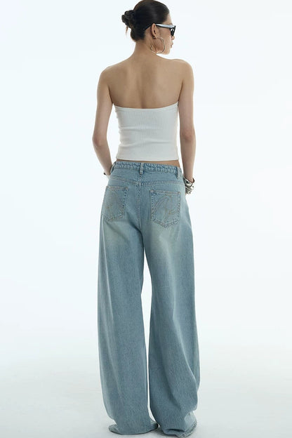 Jeans a gamba larga blu chiaro di luna