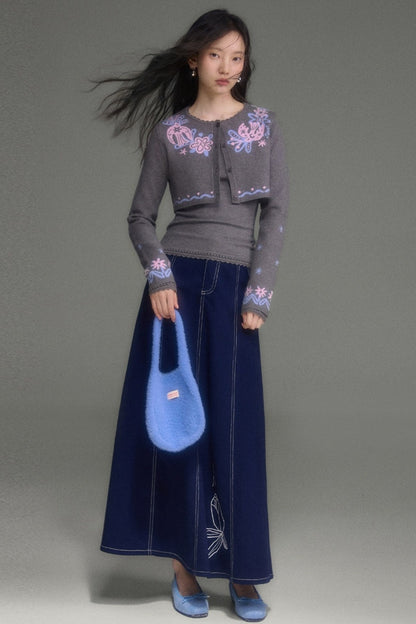 Hawthorn And Birds Jacquard Knit Cardigan And Top Set