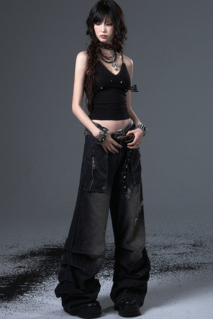 Wide Leg Washed Scimitar Jeans