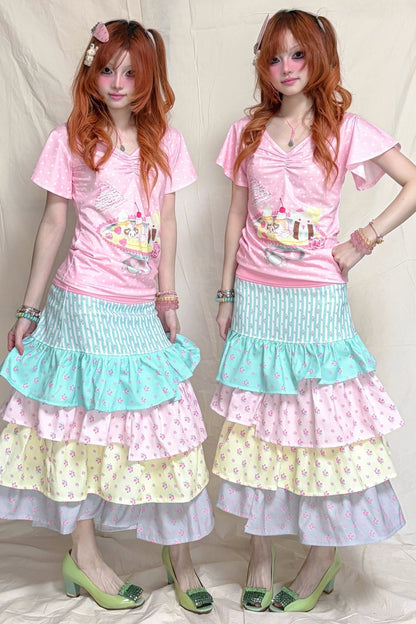 Strawberry Banana Boat Polka Dot Short-Sleeved T-shirt