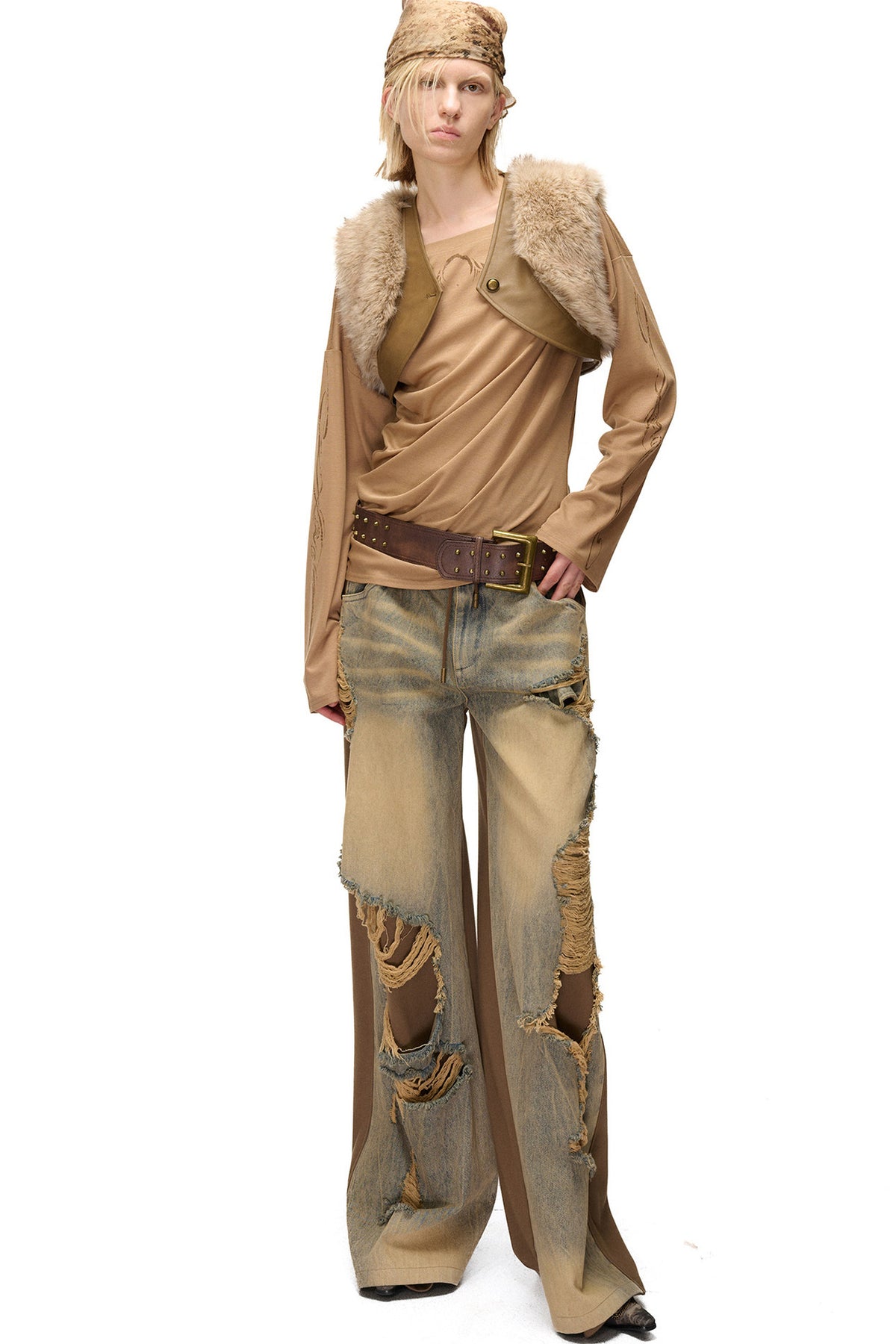 Layered Patchwork Fur Trim Vest