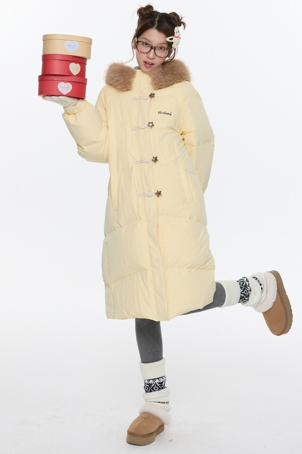 Cream Yellow Horn Button Down Coat