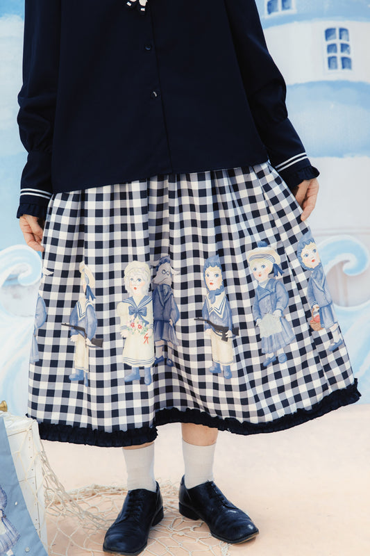Black White Check Hand-Painted Lace Skirt