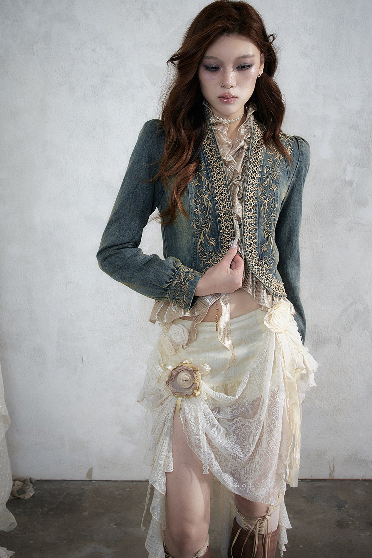 Distressed Embroidered Denim Jacket