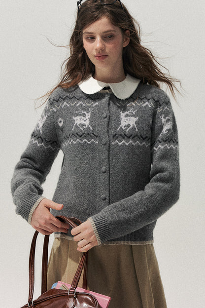 Deer Fair Isle Knit Cardigan