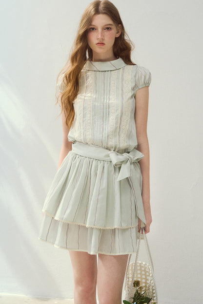 Robe mi-montante en lyocell menthe avec dentelle