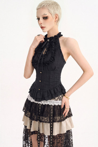Irregular Hem Gothic Ruffle Top