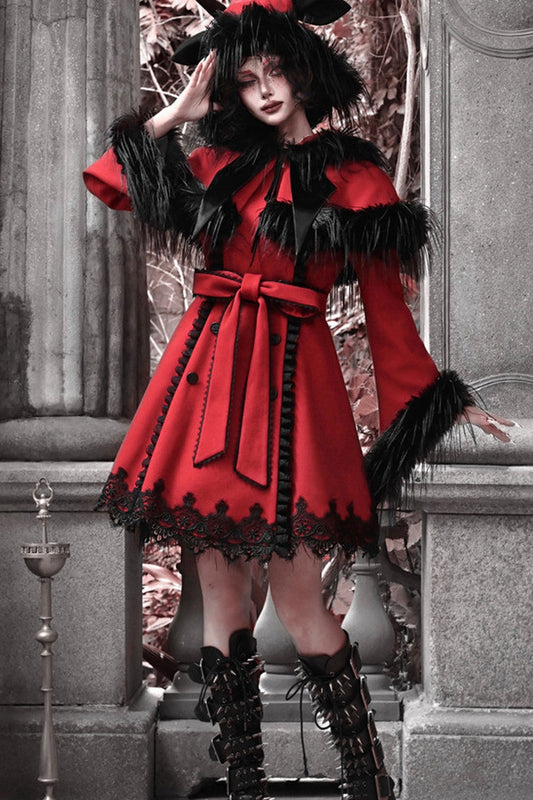 Gothic Bat Collar Woolen Cape Set