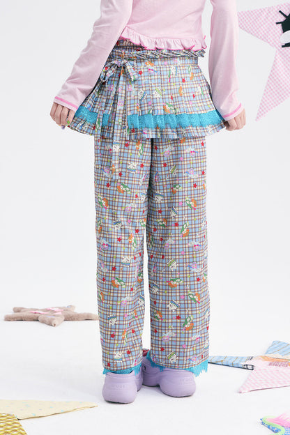 Plaid Layered-Look Lace Pants Set-Up