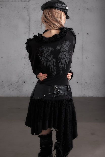 Punk Print Layered-Look Ruffle Irregular Dress