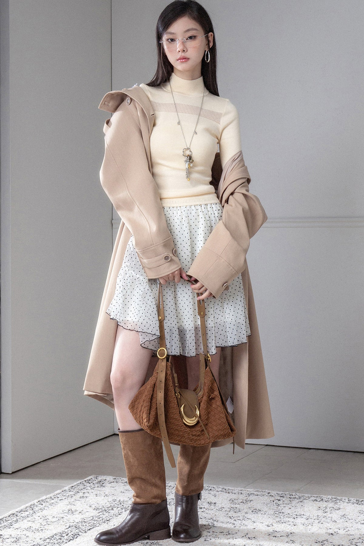 Flocked Double Layered Puffy Polka Dot Skirt