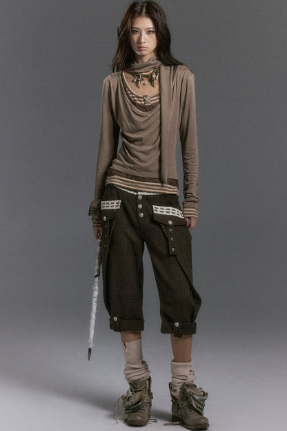 Langarmshirt im Lagenlook mit Spitzen-Patchwork und Streifen